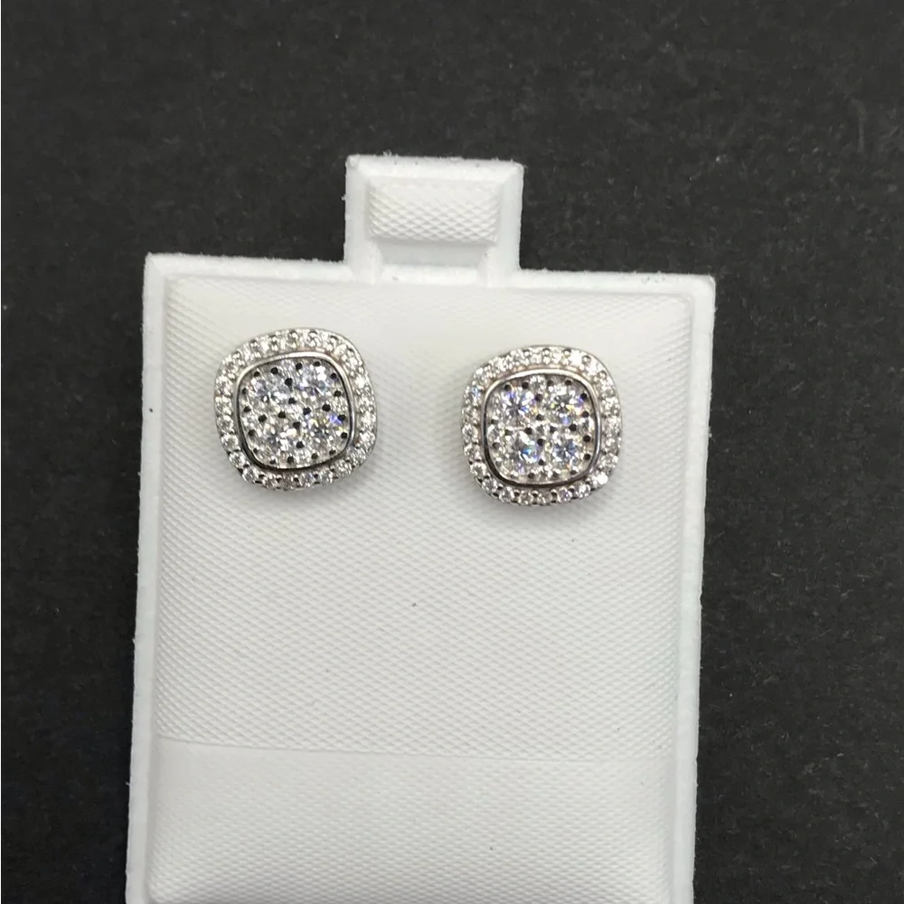 925 Sterling Silver Pavé Square Stud Earrings  Screw Back 1.00CT MOISSANITE